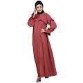 Front open classic frill abaya- Rose Bricks